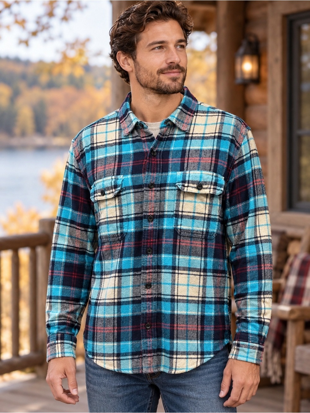 American Eagle Heritage Classic Flannel Men’s M Teal Plaid Button-Up Shirt
